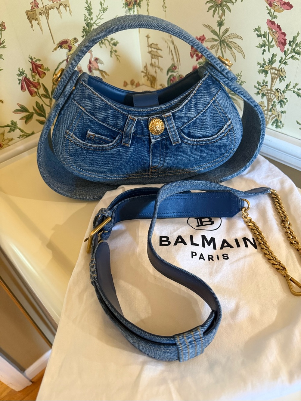 Balmain Medium Denim Jolie Madame Bag – Blue Denim – Gold Hardware